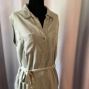 Velvet Heart Tie Waist Tencel Shirt Dress Size Large Sage Green with Pockets!